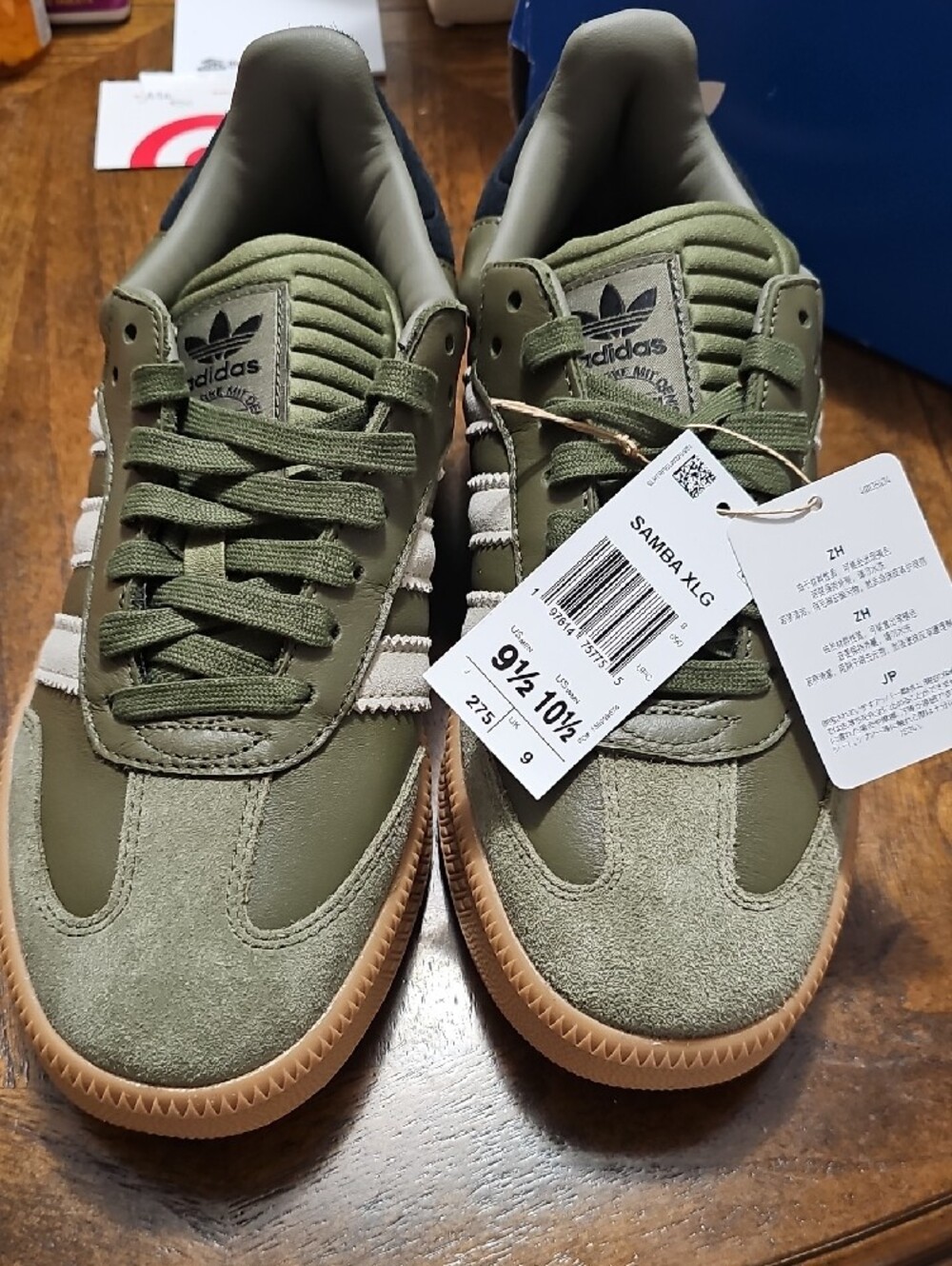 adidas Samba Olive Green and White Sneakers with Gum Sole - Picture 2 of 7